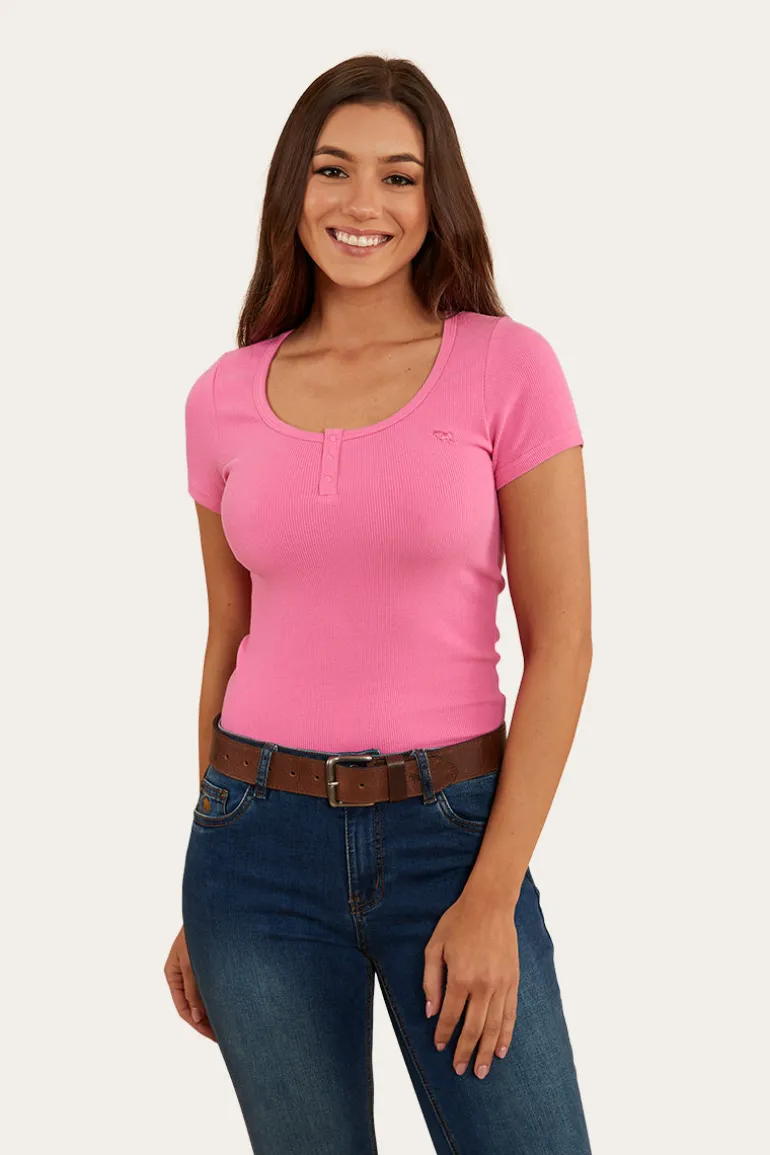 Arabella Womens Scoop Neck Baby Tee - Pink