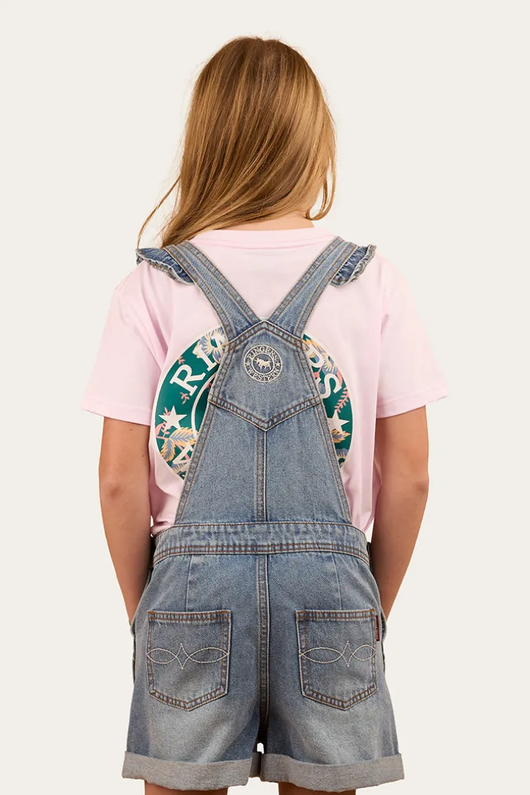 Bessie Kids Denim Short Overall - Light Wash Blue
