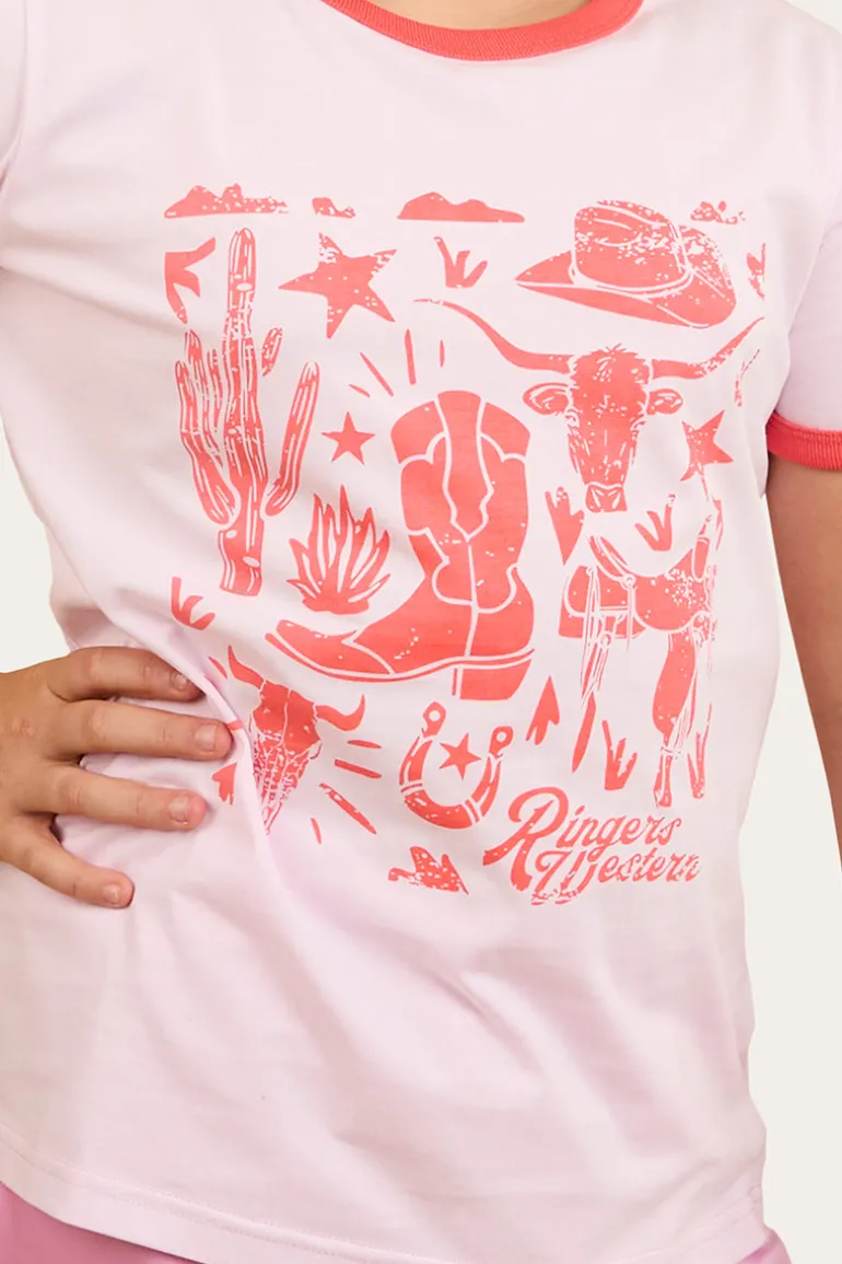 Boot Scootin Kids Ringer T-Shirt - Barley Pink