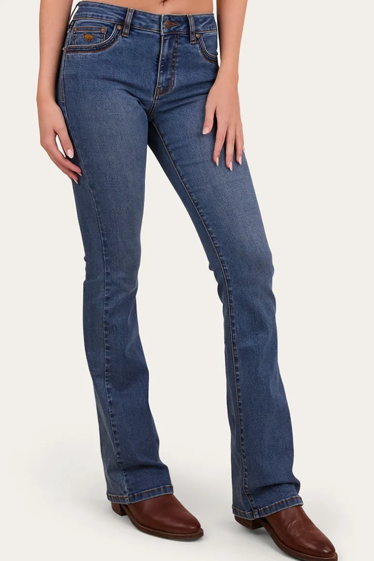 Caroline Womens Mid Rise Bootleg Jean - Mid Wash Blue