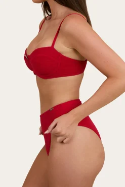 Country Sunset Textured High Waist Bikini Bottom - Red