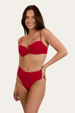 Country Sunset Textured High Waist Bikini Bottom - Red