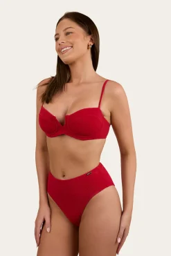 Country Sunset Textured High Waist Bikini Bottom - Red