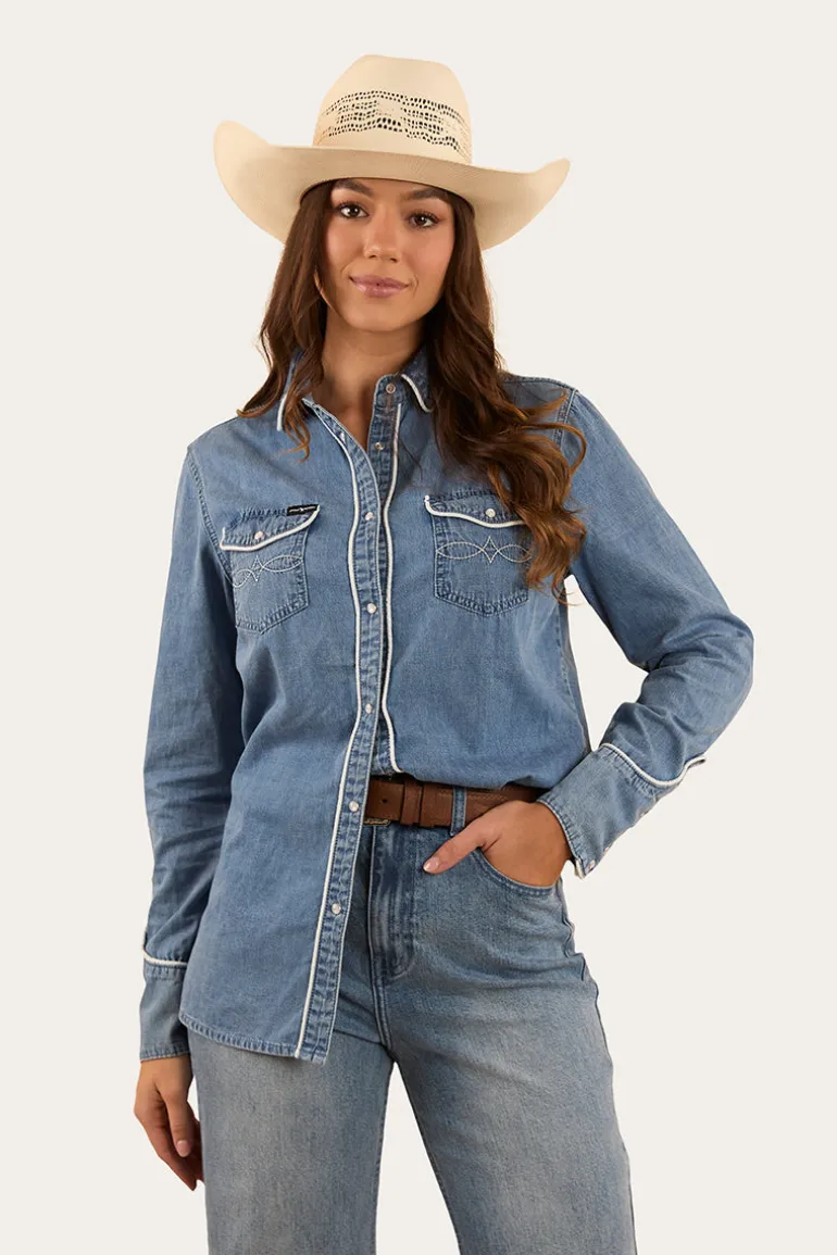 Eddie Womens Western Shirt - Light Wash Blue