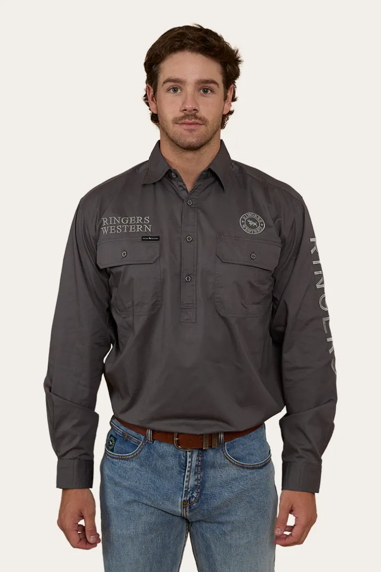 Hawkeye Mens Half Button Work Shirt - Magnum/Ultimate Grey