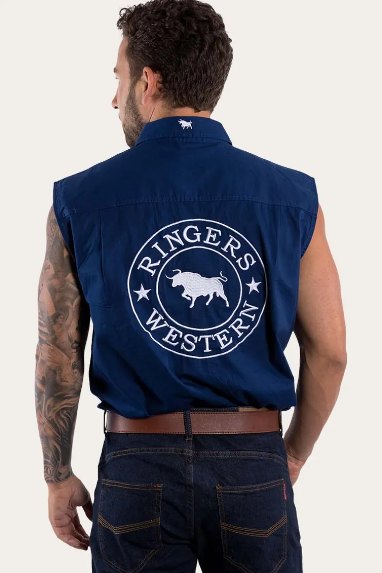 Hawkeye Mens Sleeveless Work Shirt - Navy/White