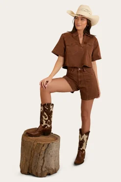 Iris Womens Denim Short - Saddle Brown