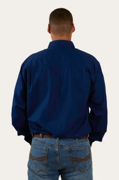 King River Mens Half Button Work Shirt - Navy