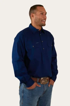 King River Mens Half Button Work Shirt - Navy