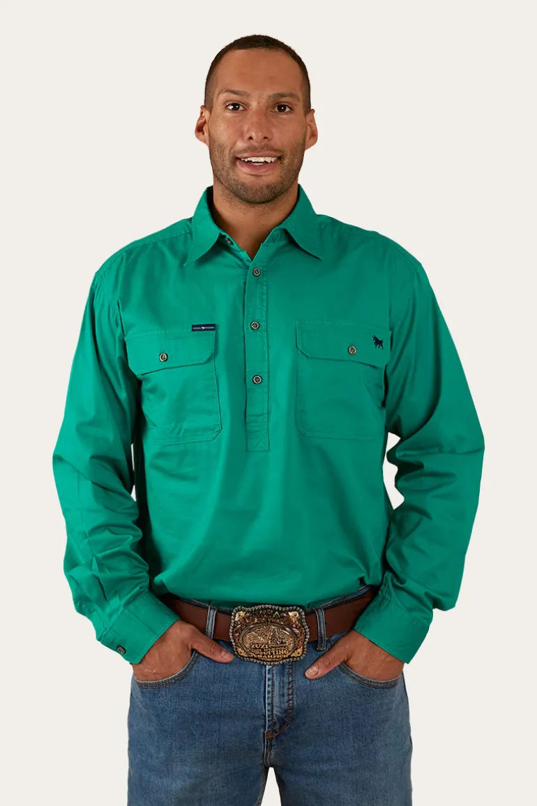 King River Mens Half Button Work Shirt - Green