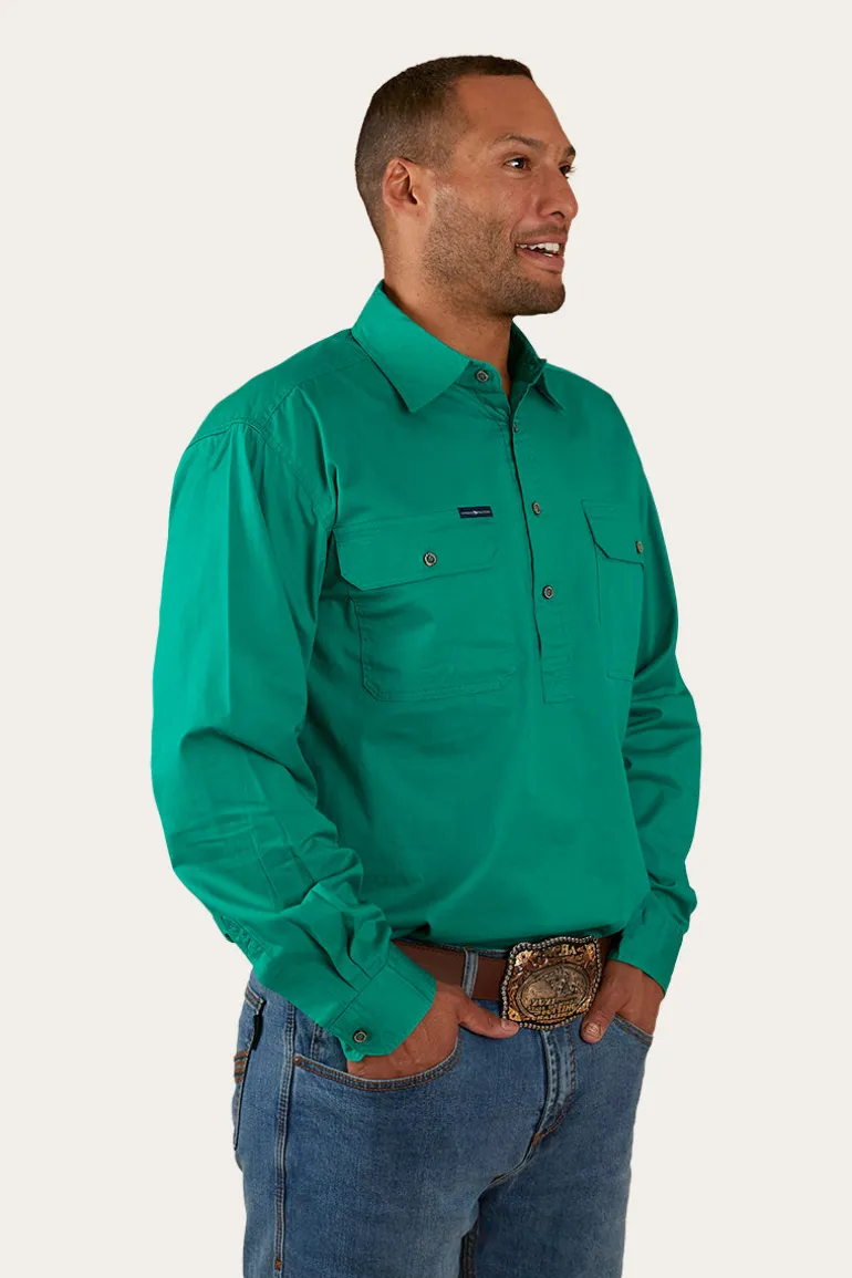 King River Mens Half Button Work Shirt - Green