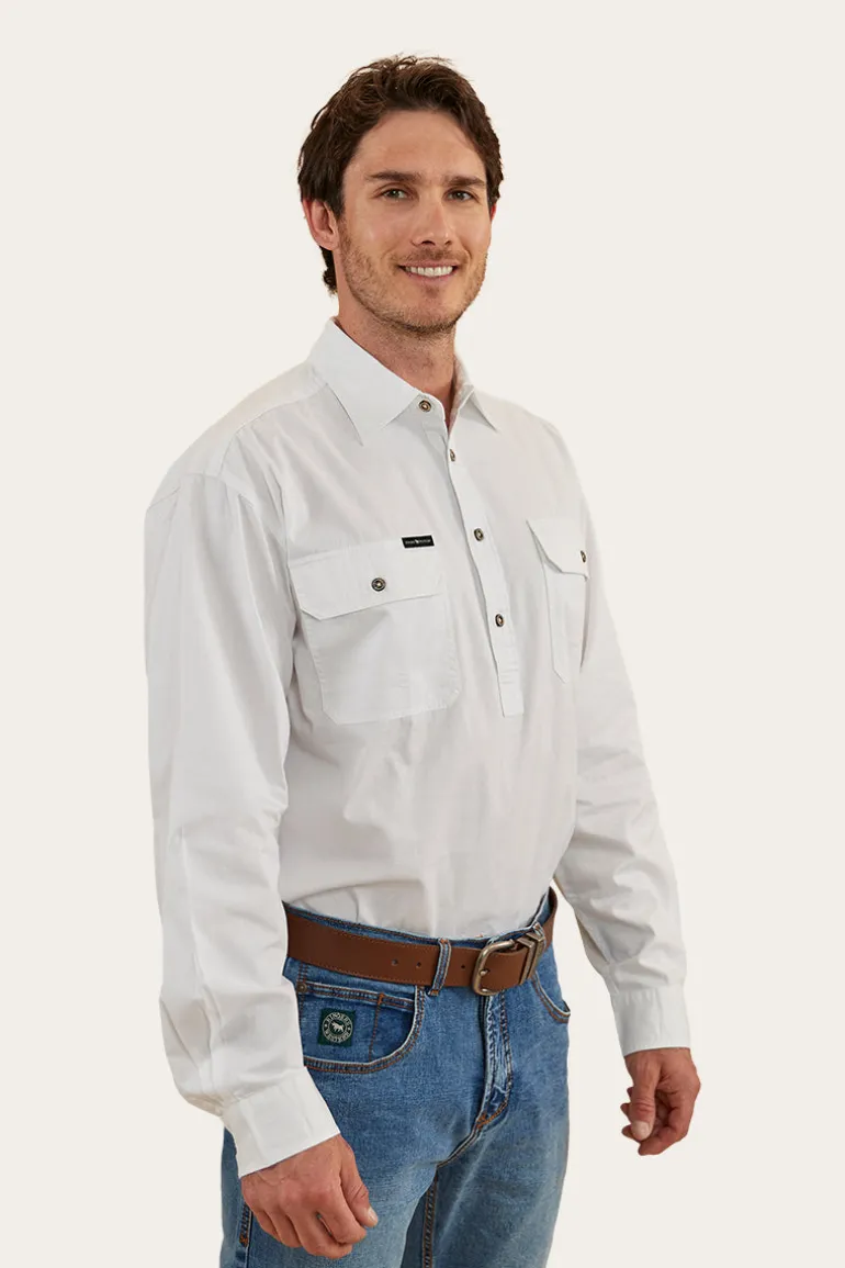 King River Mens Half Button Work Shirt - White