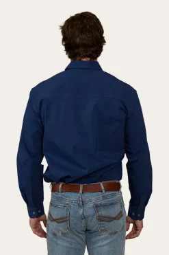 King River Mens Half Button Coolmax Work Shirt - Navy
