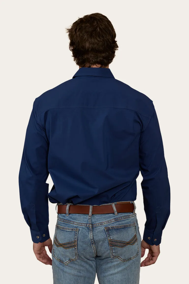 King River Mens Half Button Coolmax Work Shirt - Navy