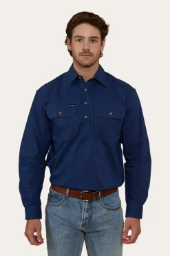 King River Mens Half Button Coolmax Work Shirt - Navy