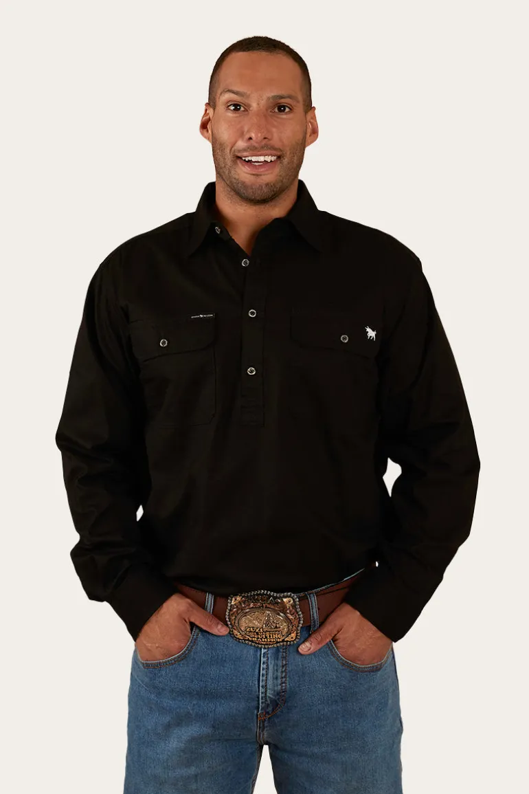 King River Mens Half Button Work Shirt - Black