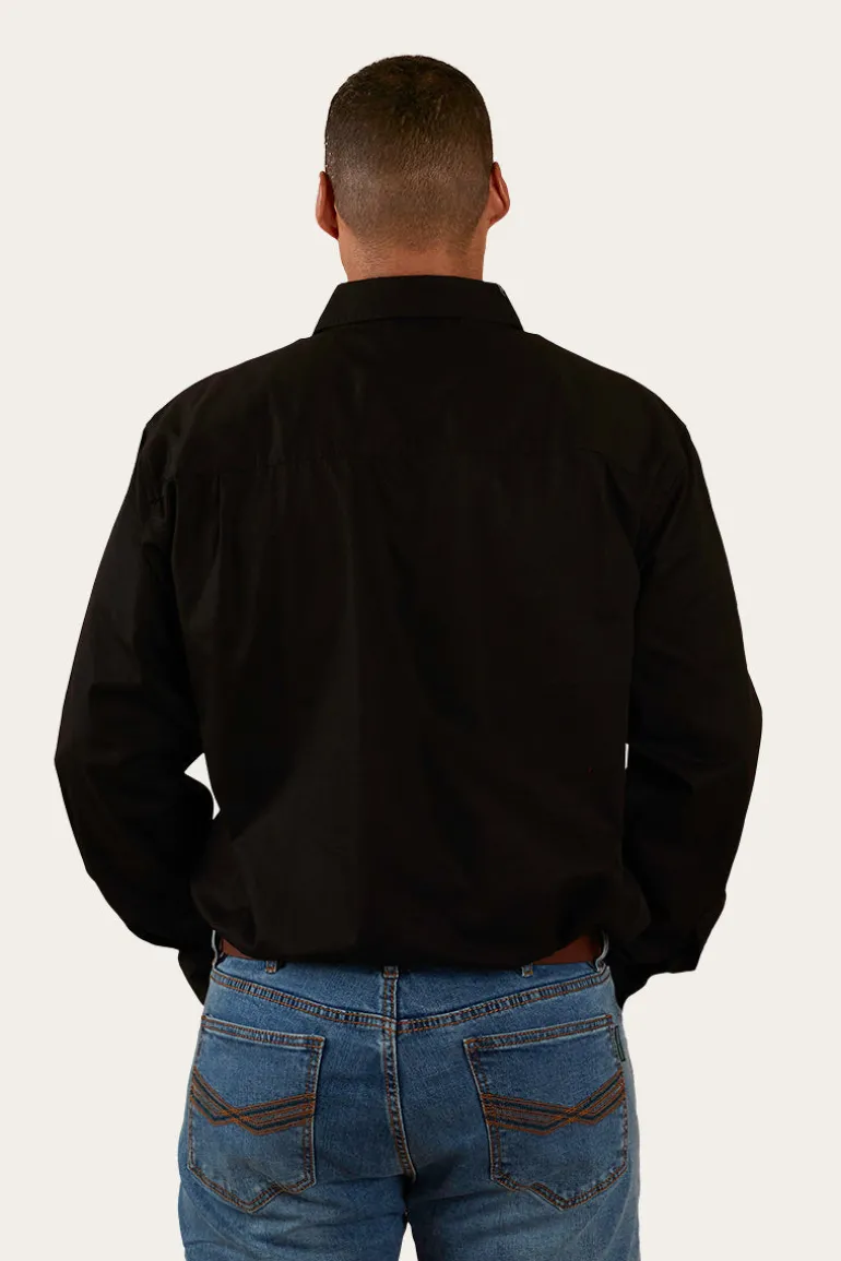 King River Mens Half Button Work Shirt - Black