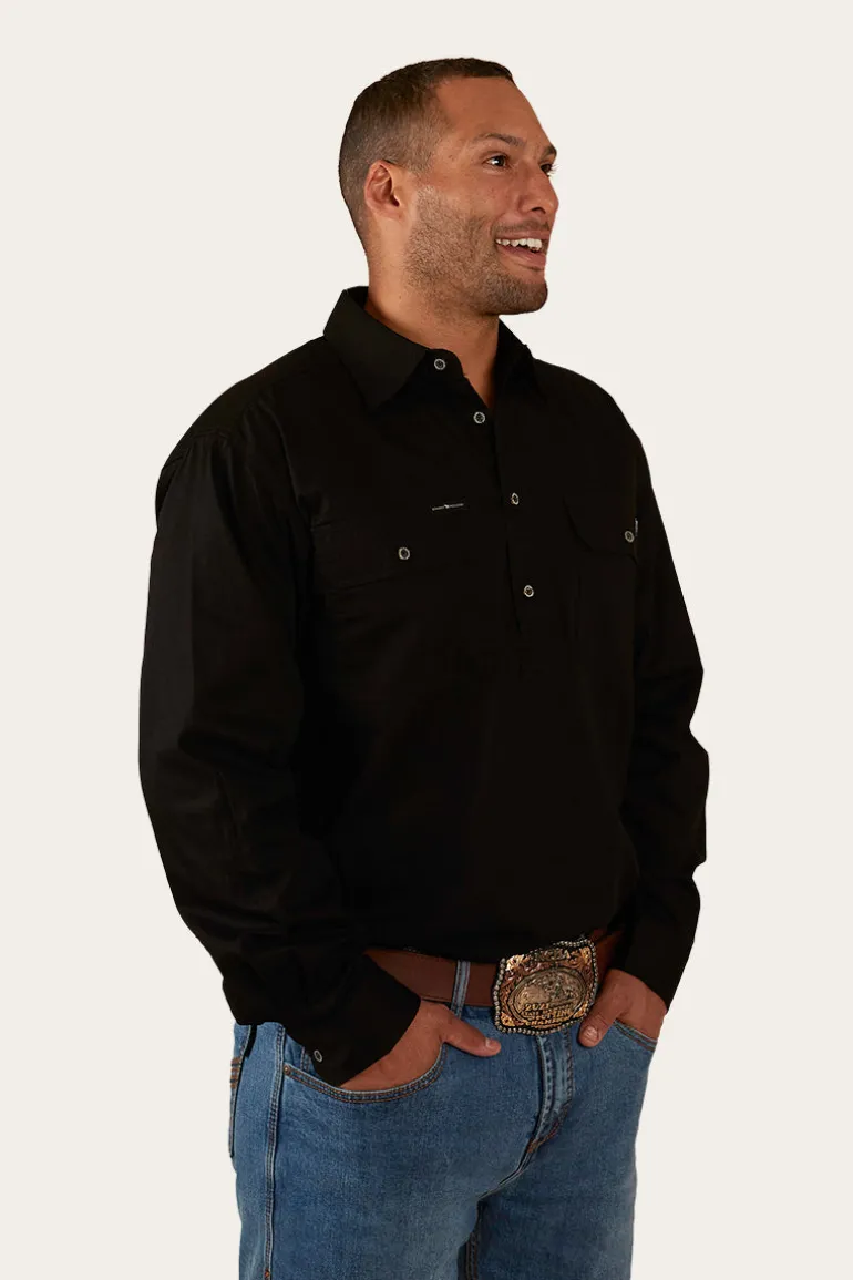 King River Mens Half Button Work Shirt - Black