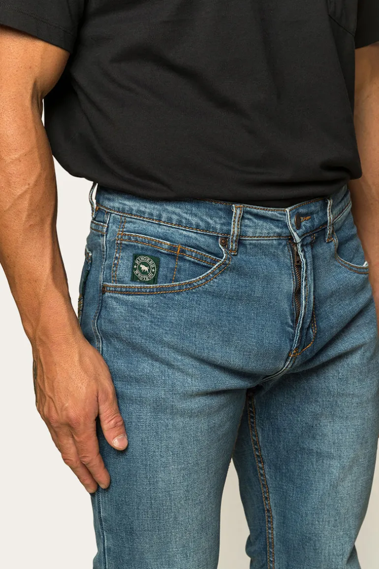 Muster Mens Slim Straight Fit Jeans - Mid Wash Blue