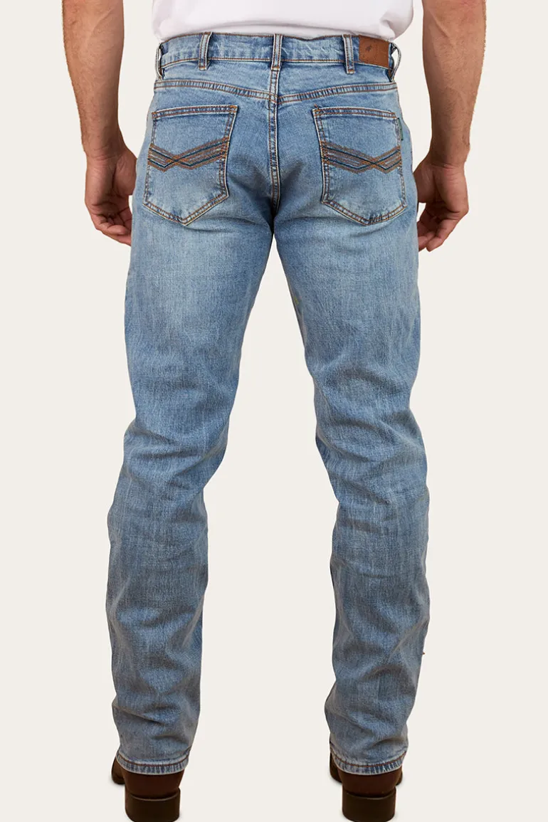 Muster Mens Slim Straight Fit Jeans - Light Wash Blue