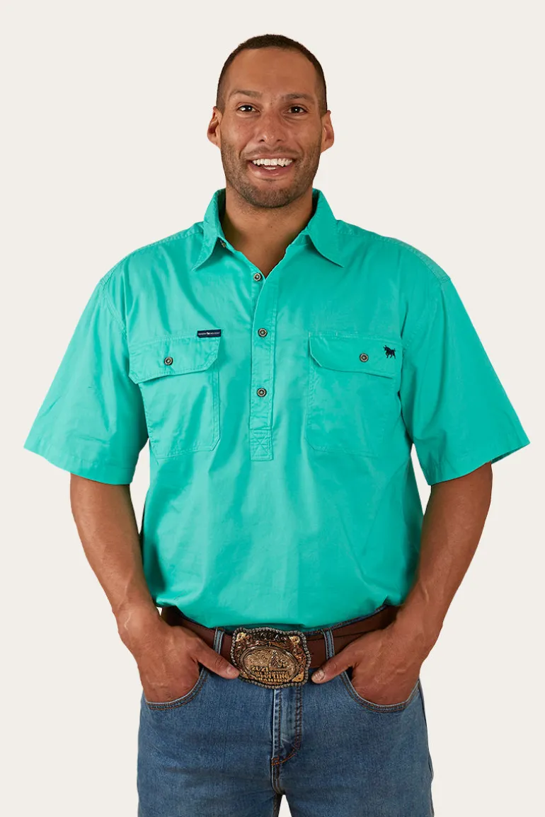 Pack Saddle Mens Short Sleeve Half Button Work Shirt - Mint