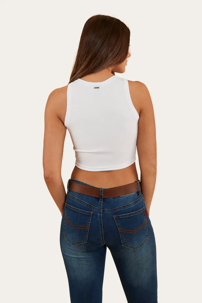 Paige Womens Cropped Rib Tank - White