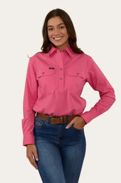 Pentecost River Womens Half Button Coolmax Work Shirt - Melon