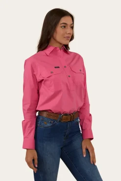 Pentecost River Womens Half Button Coolmax Work Shirt - Melon