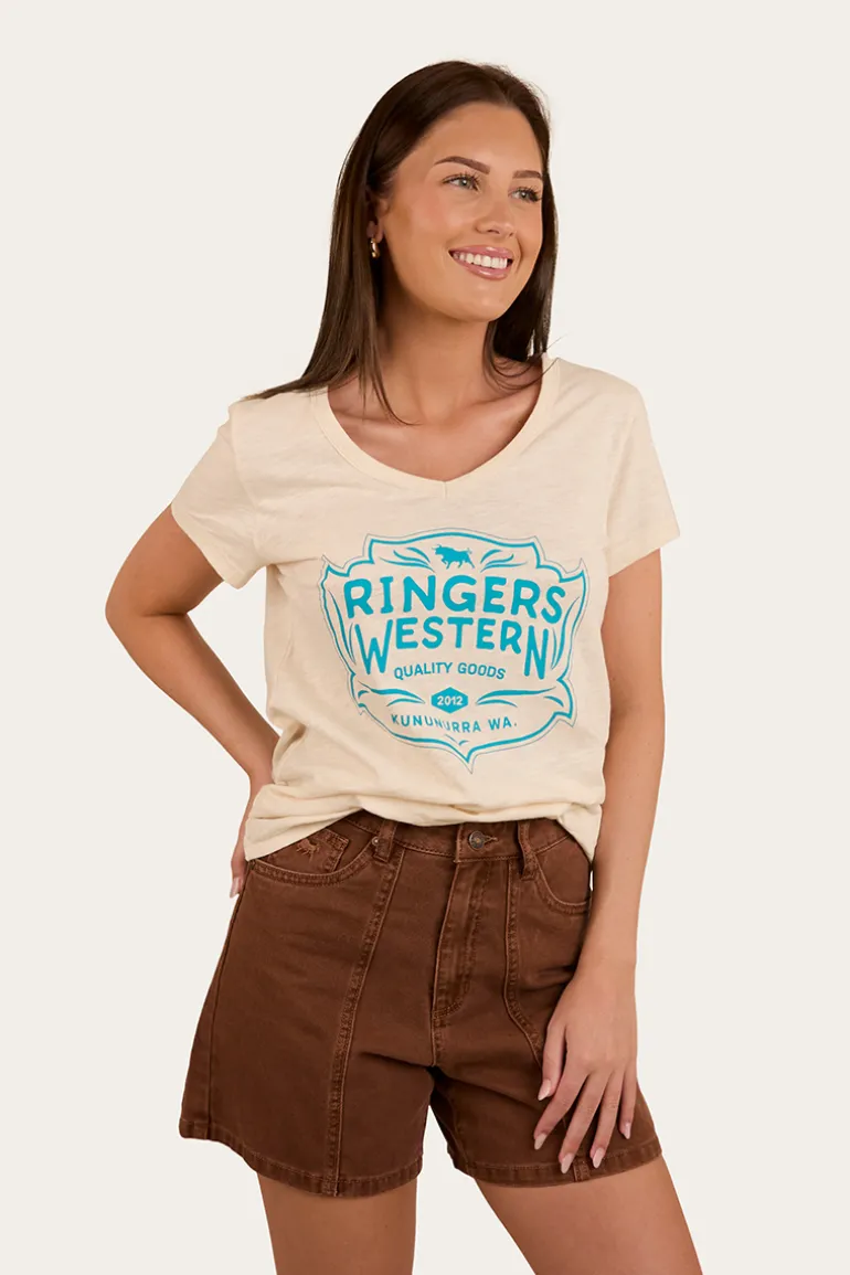 Quality Goods Womens V Neck T Shirt - Off White