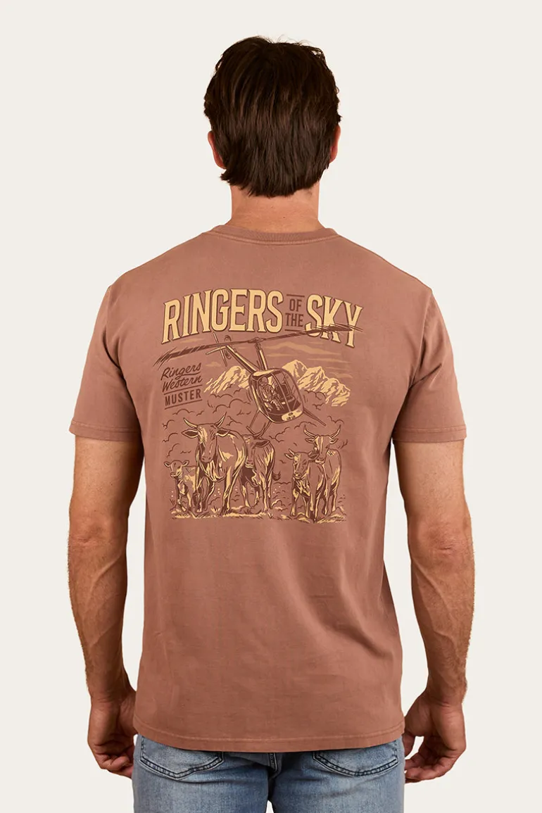 Ringers Of The Sky Mens Stock Fit T-Shirt - Saddle Brown