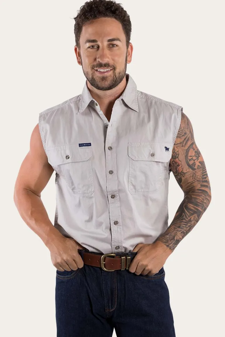 Rob Roy Mens Sleeveless Full Button Work Shirt - Beige