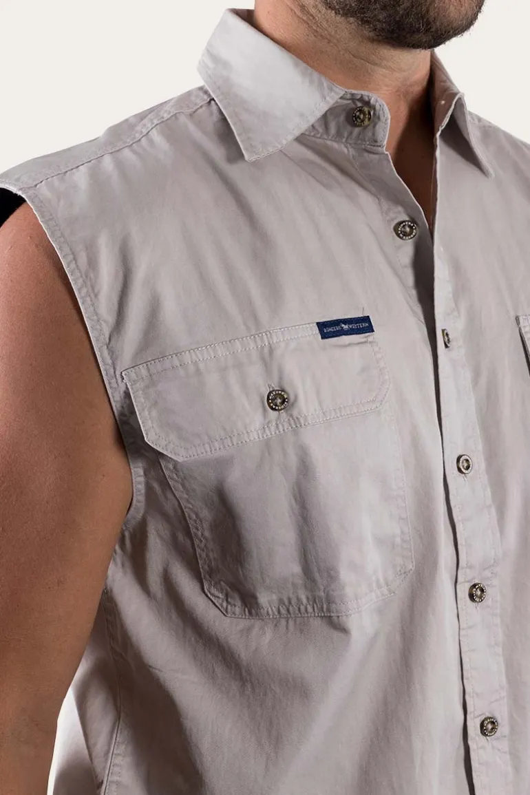 Rob Roy Mens Sleeveless Full Button Work Shirt - Beige