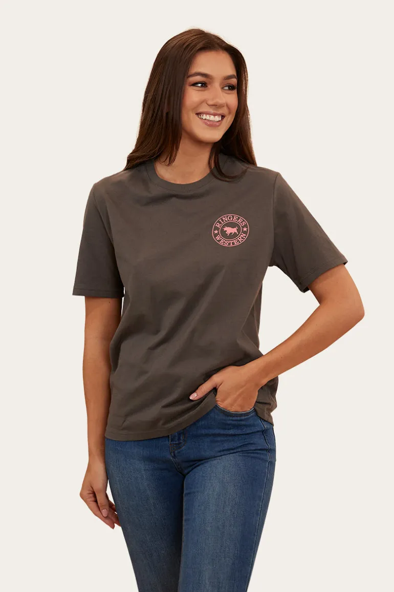 Signature Bull Womens Loose Fit T-Shirt - Vintage Black/Strawberry