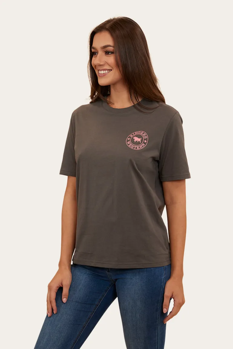 Signature Bull Womens Loose Fit T-Shirt - Vintage Black/Strawberry
