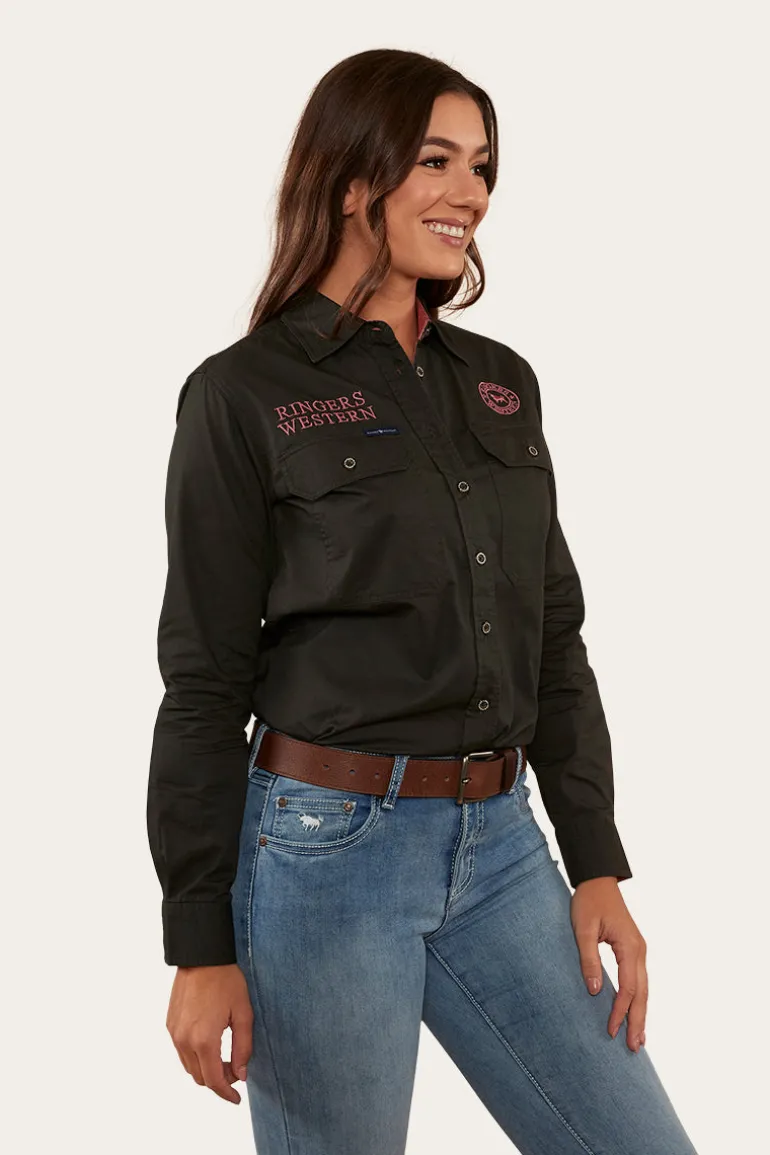 Signature Jillaroo Womens Full Button Work Shirt - Charcoal/Dusty Rose
