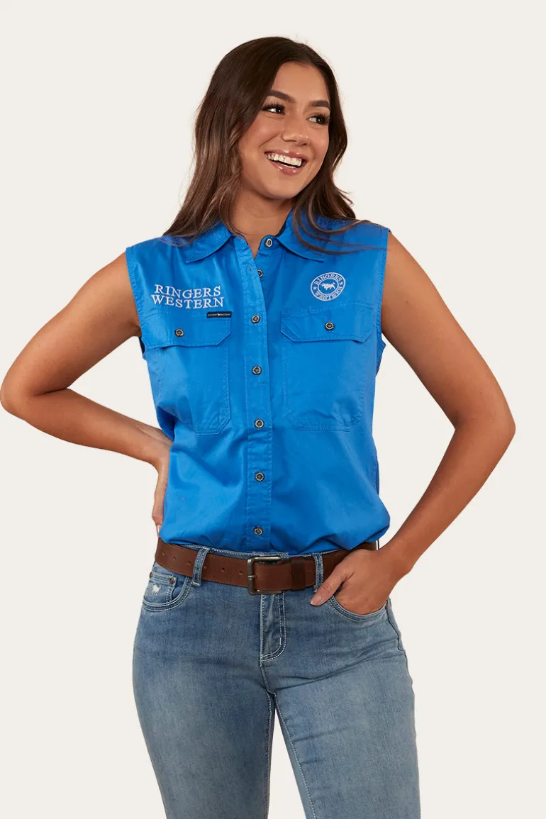 Signature Jillaroo Womens Sleeveless Work Shirt - Blue/White