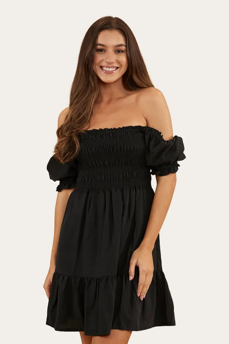Tahlia Womens Shirred Mini Dress - Black