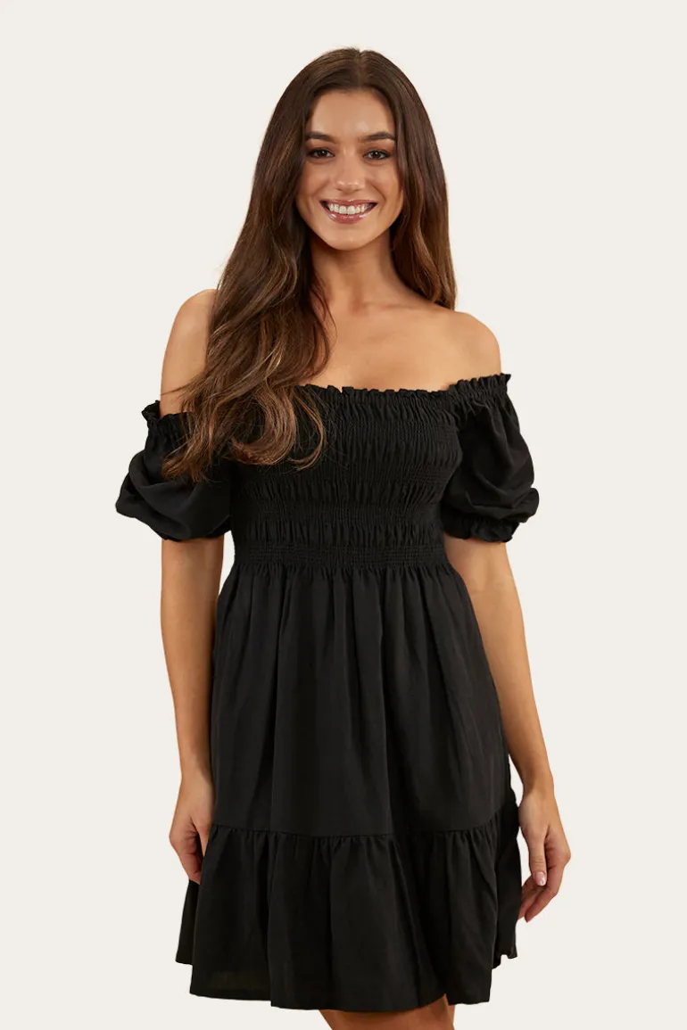 Tahlia Womens Shirred Mini Dress - Black